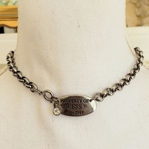 Vintage Silver Guess Rolo Chain Choker Necklace